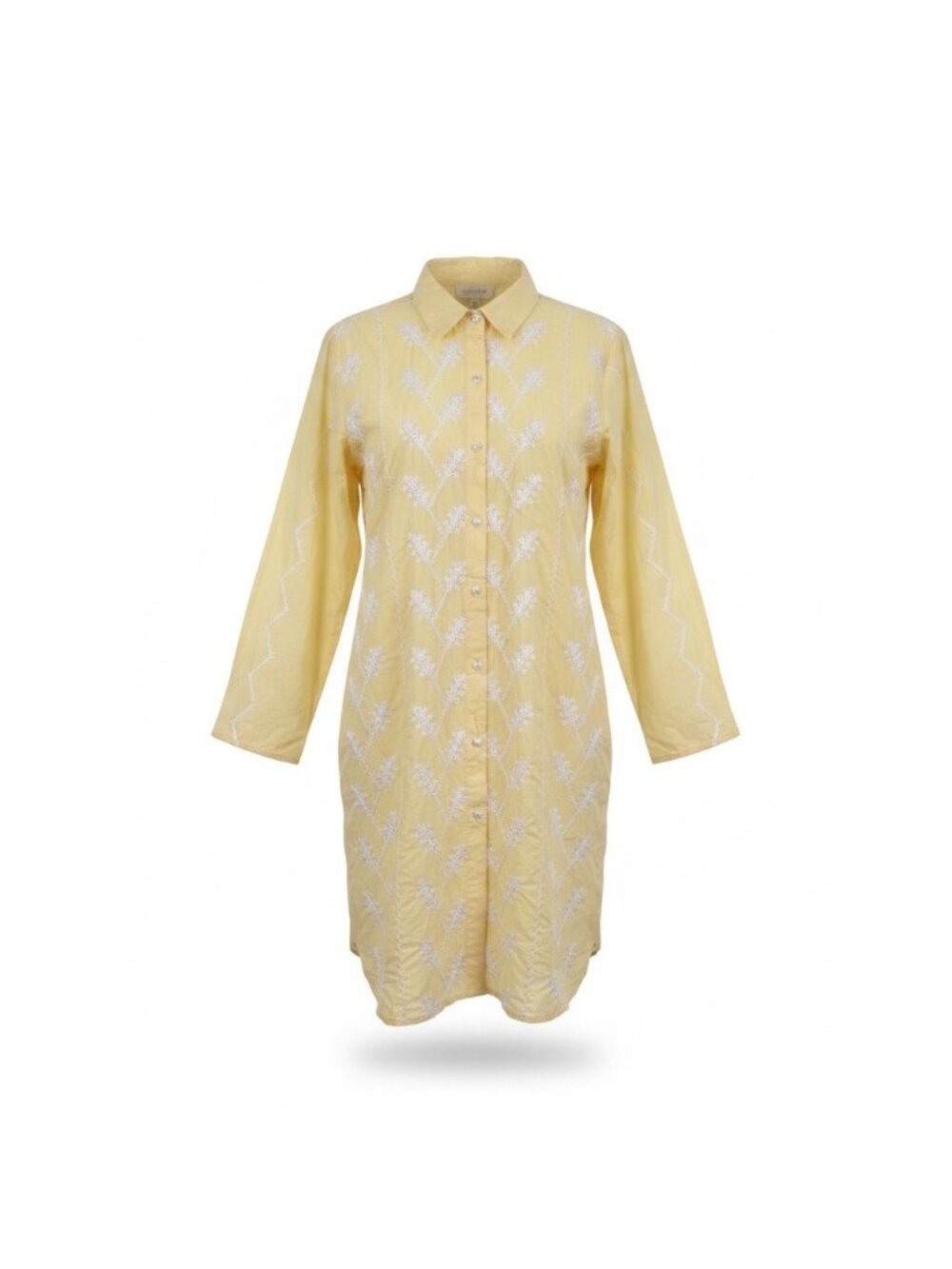 Julia Amory Womens Yellow Cotton Embroidered Shirt Dress Long Sleeve Size L